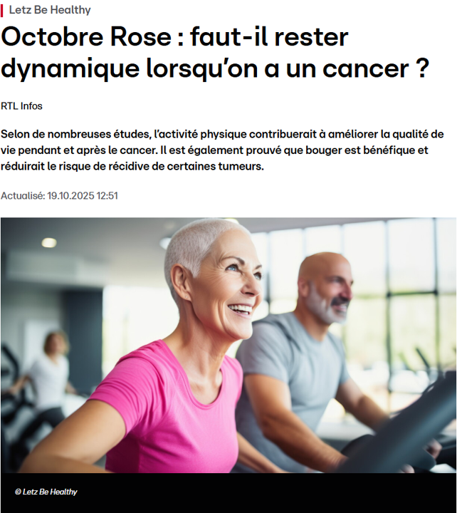 RTL Infos – Octobre Rose : faut-il rester dynamique lorsqu’on a un cancer ? 